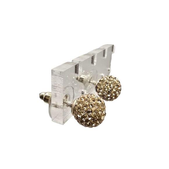 Pierced Earrings Ball Shaped Rhinestones Stainless Steel Marked Studs Sparkly - Picture 3 of 5